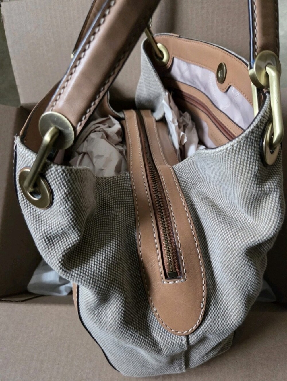 NWT MICHAEL KORS NATURAL COLORS LEATHER/TEXTILE LARGE POCKETS SHOULDER TOTE - Picture 12 of 15